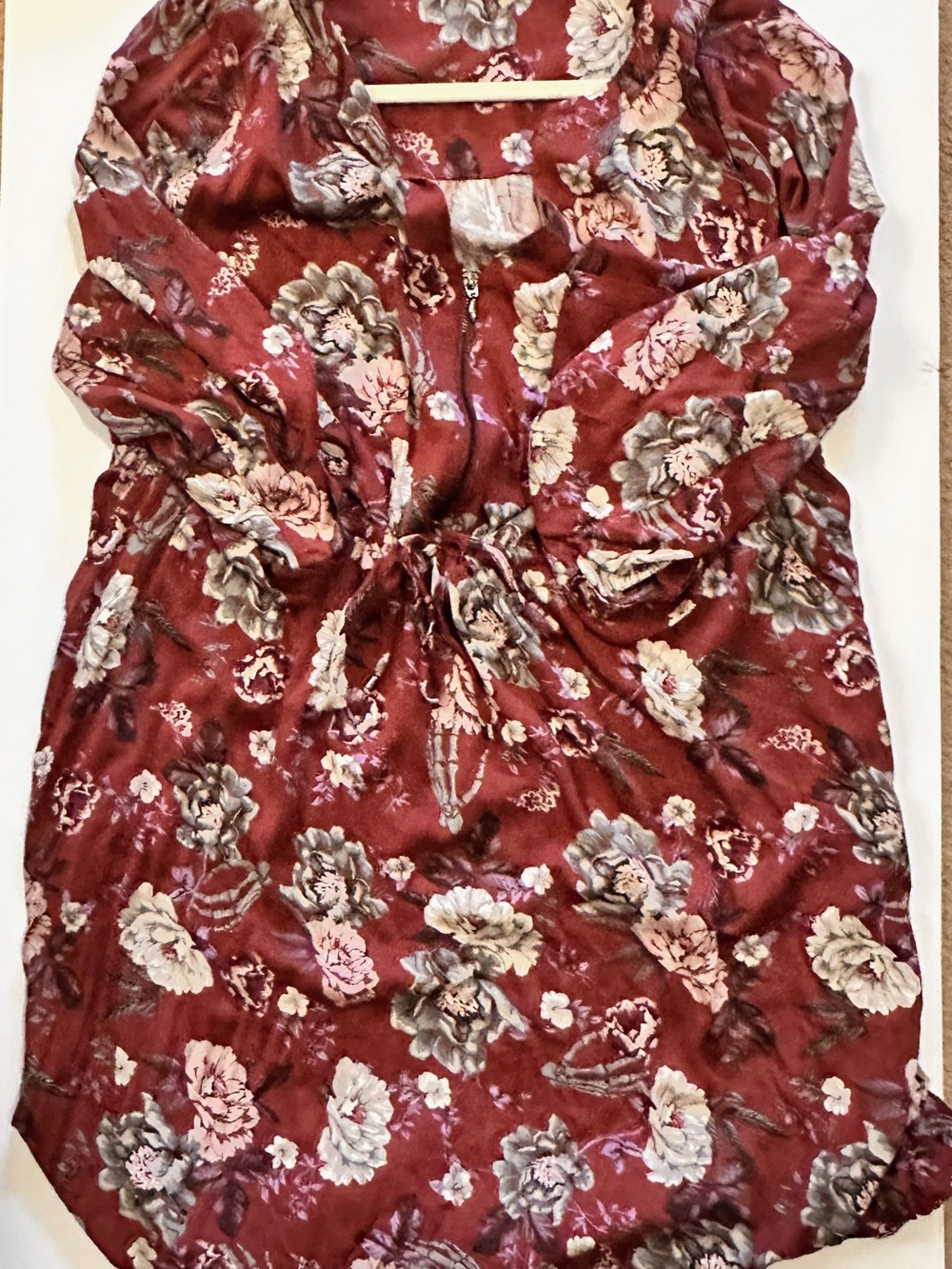 torrid Burgundy Floral Long Sleeve Drawstring Dress
